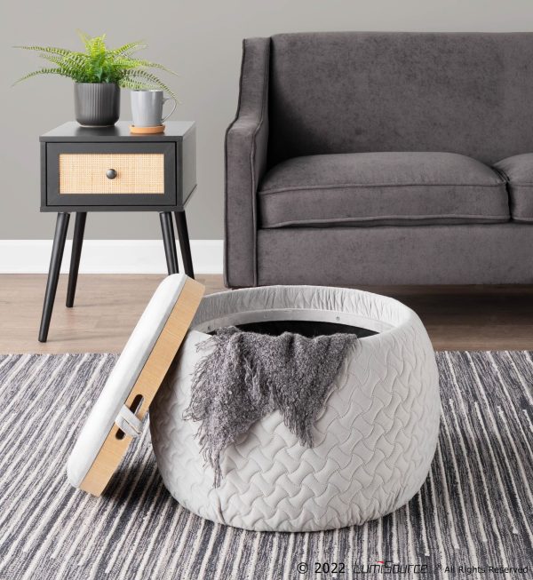 Tray Pouf Contemporary Silver Velvet Ottoman Natural Wood 6