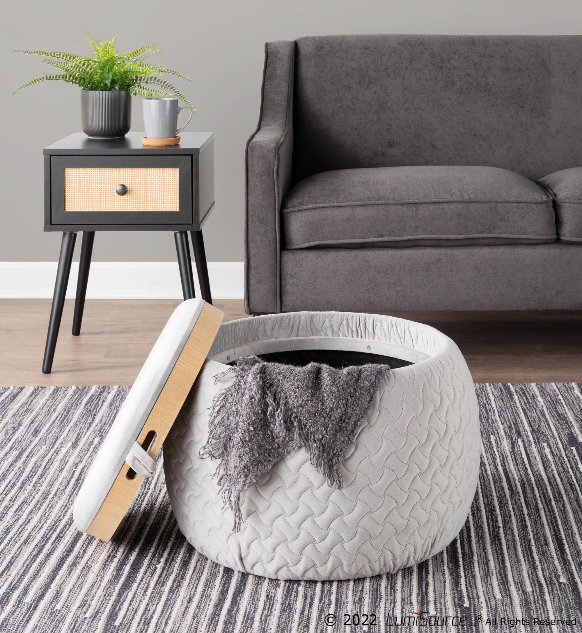 Tray Pouf Contemporary Silver Velvet Ottoman Natural Wood 7 Tray Pouf Contemporary Silver Velvet Ottoman Natural Wood - Image 7