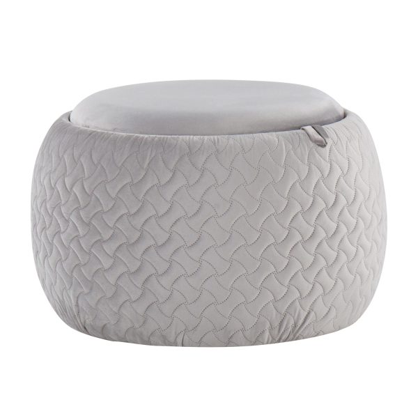 Tray Pouf Contemporary Silver Velvet Ottoman Natural Wood 7