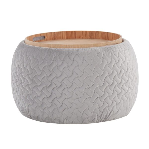 Tray Pouf Contemporary Silver Velvet Ottoman Natural Wood 8