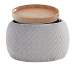 Tray Pouf Contemporary Silver Velvet Ottoman Natural Wood