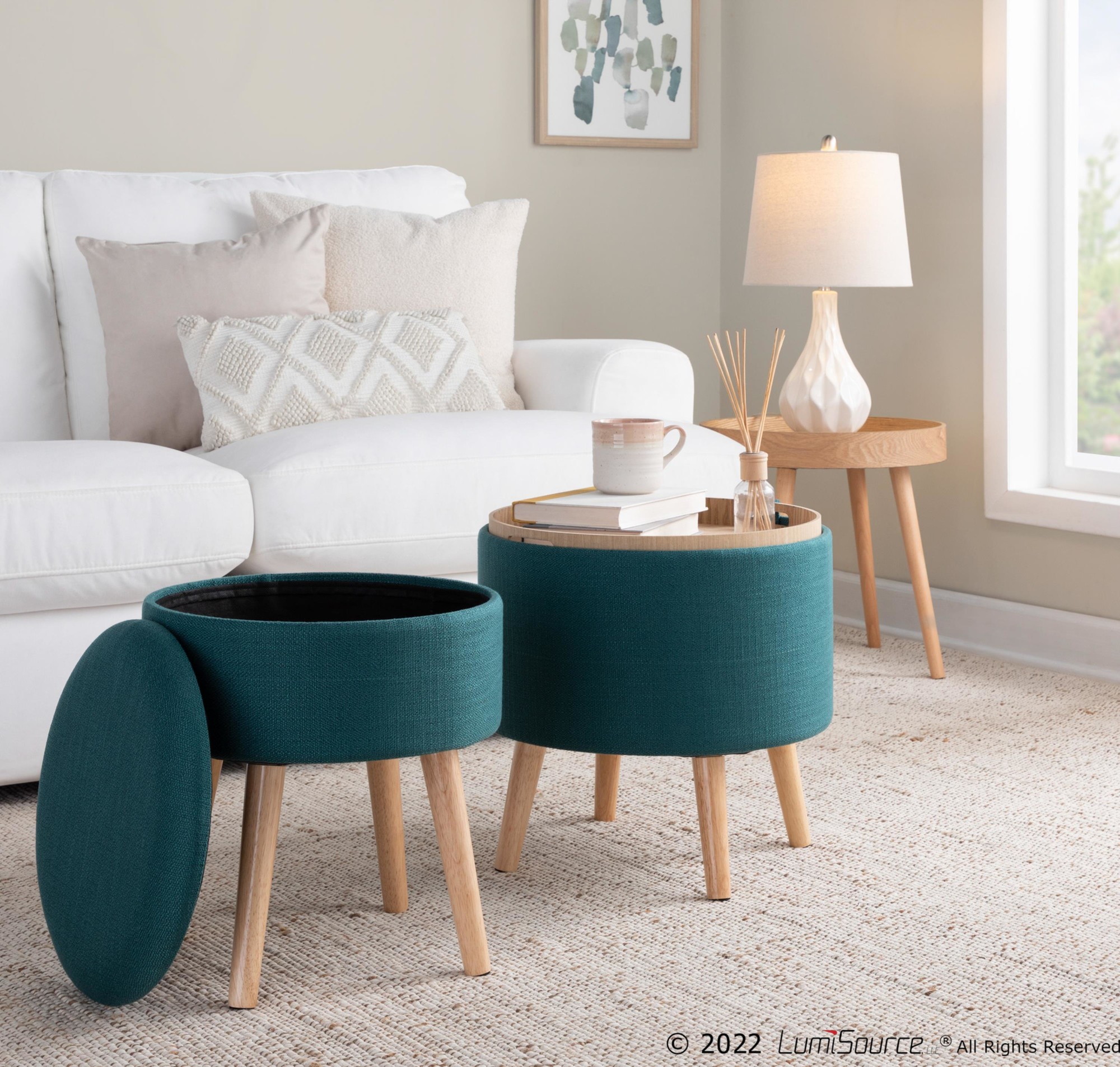 Tray Teal Contemporary Storage Ottoman Set 2 Tray Teal Contemporary Storage Ottoman Set - Image 2