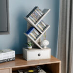 Tree Shaped 5 Tier Bookcase with Drawer for Small Spaces