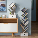 Tree Shaped 5 Tier Bookcase with Drawer for Small Spaces