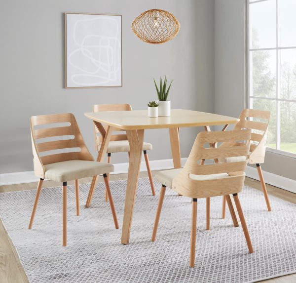 Trevi Natural Wood Cream Mid Century Modern Dining Chairs 1
