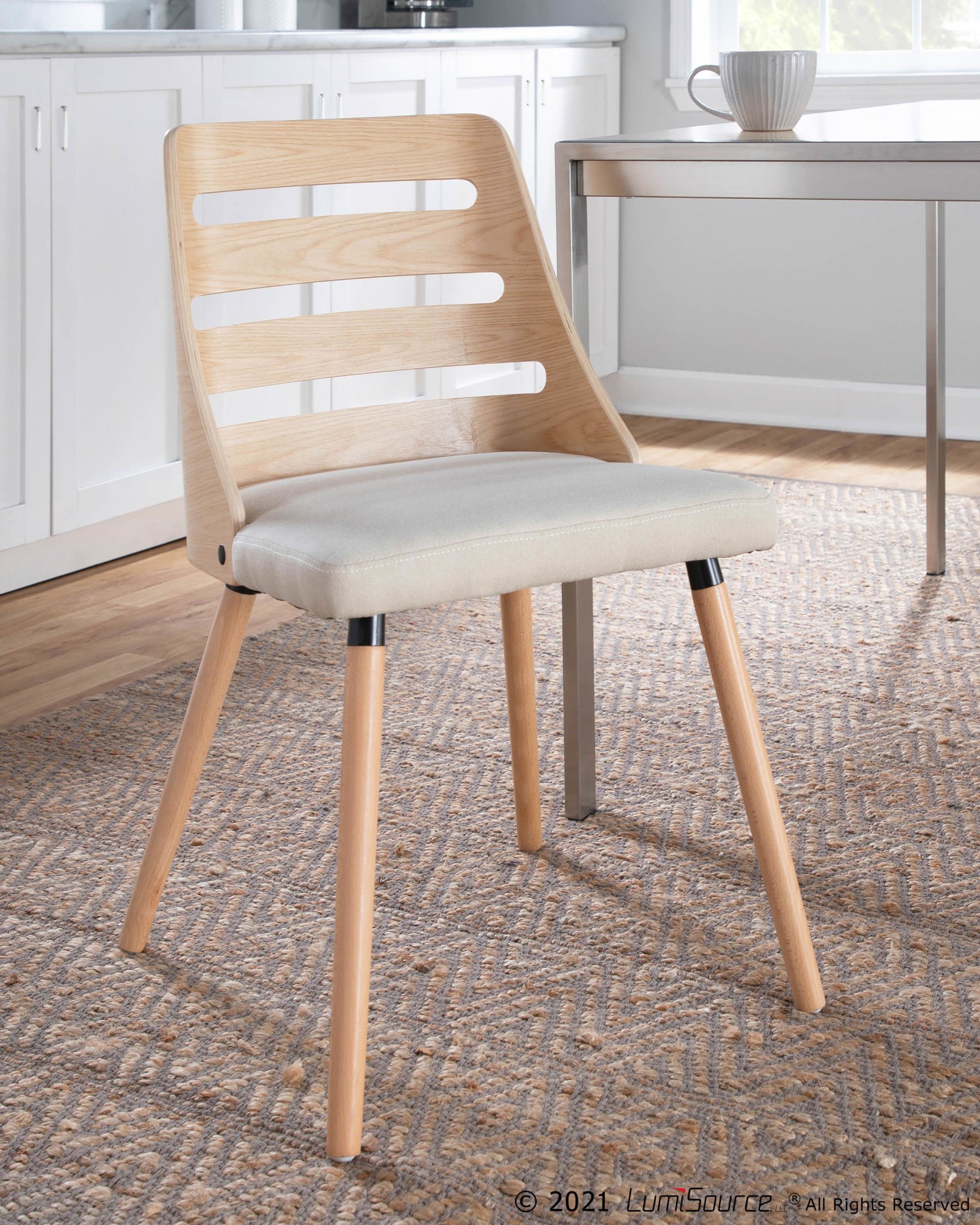 Trevi Natural Wood Cream Mid-Century Modern Dining Chairs 3 Trevi Natural Wood Cream Mid-Century Modern Dining Chairs - Image 3