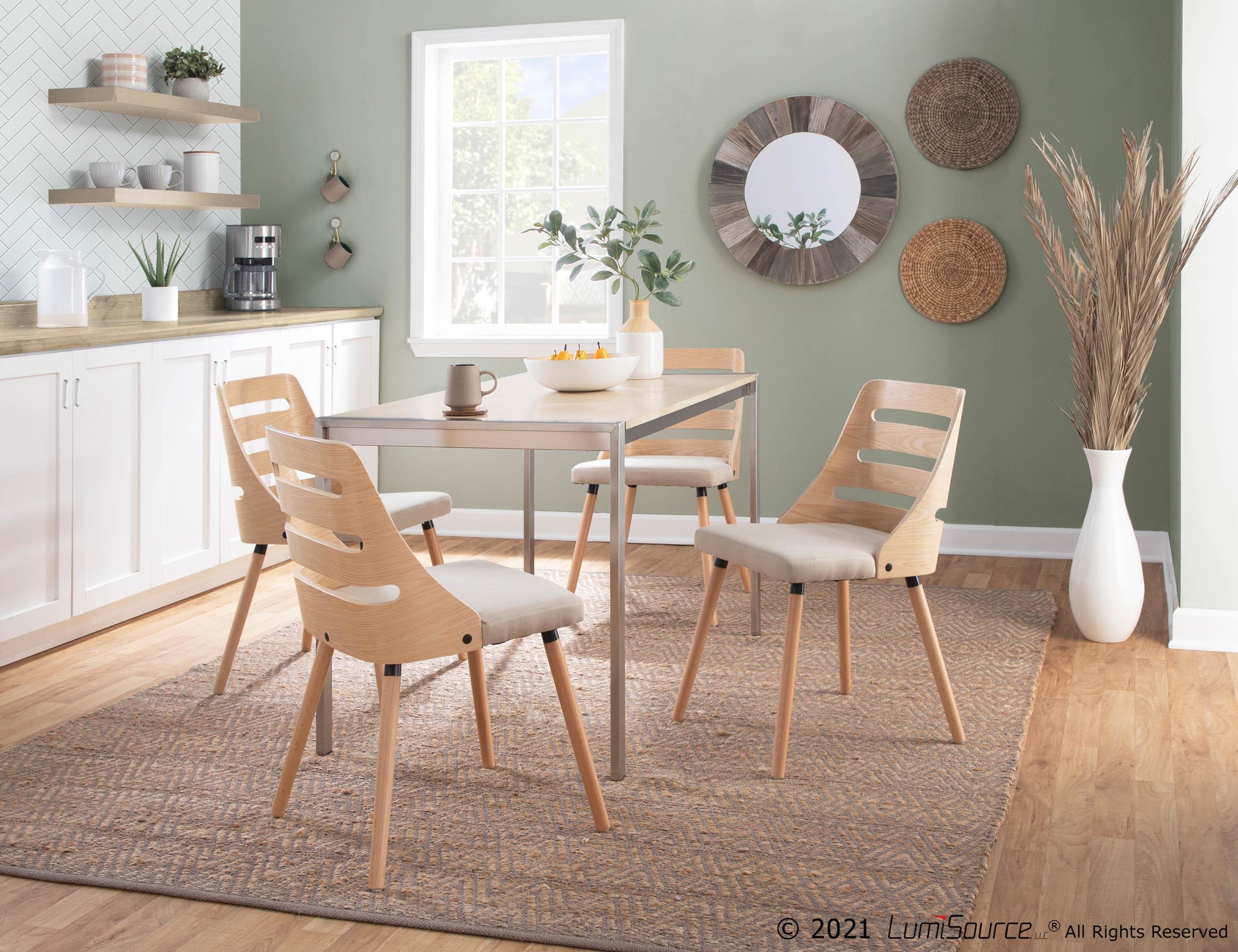 Trevi Natural Wood Cream Mid-Century Modern Dining Chairs 4 Trevi Natural Wood Cream Mid-Century Modern Dining Chairs - Image 4