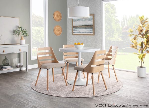 Trevi Natural Wood Cream Mid Century Modern Dining Chairs 4