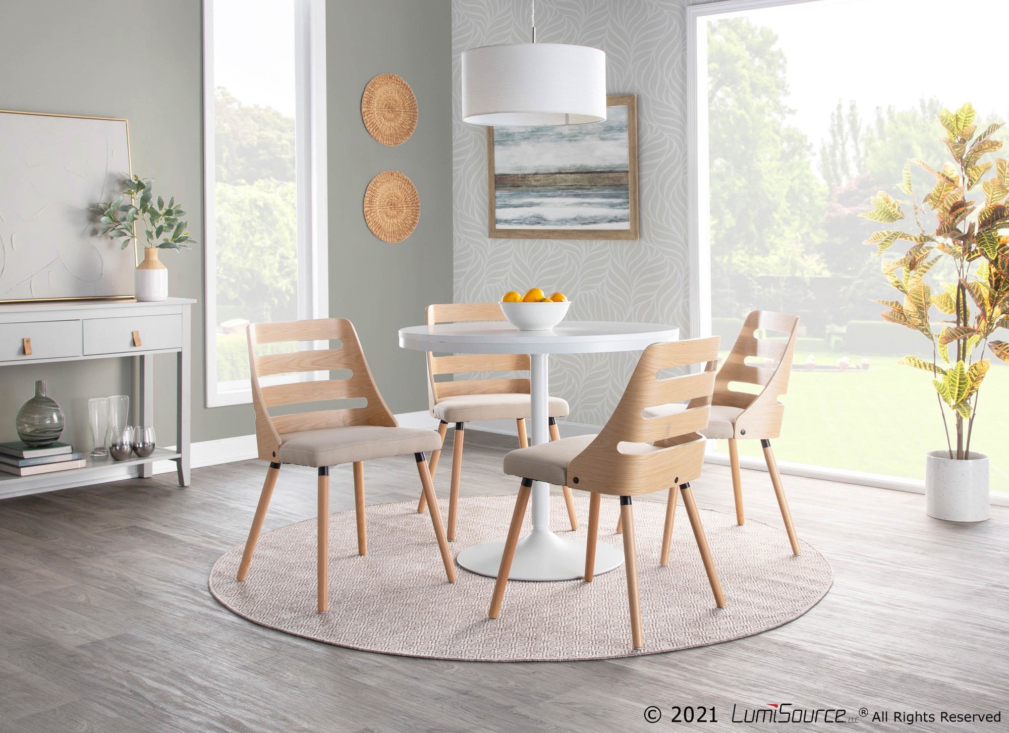 Trevi Natural Wood Cream Mid-Century Modern Dining Chairs 5 Trevi Natural Wood Cream Mid-Century Modern Dining Chairs - Image 5