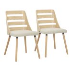 Trevi Natural Wood Cream Mid-Century Modern Dining Chairs 22 Trevi Natural Wood Cream Mid-Century Modern Dining Chairs