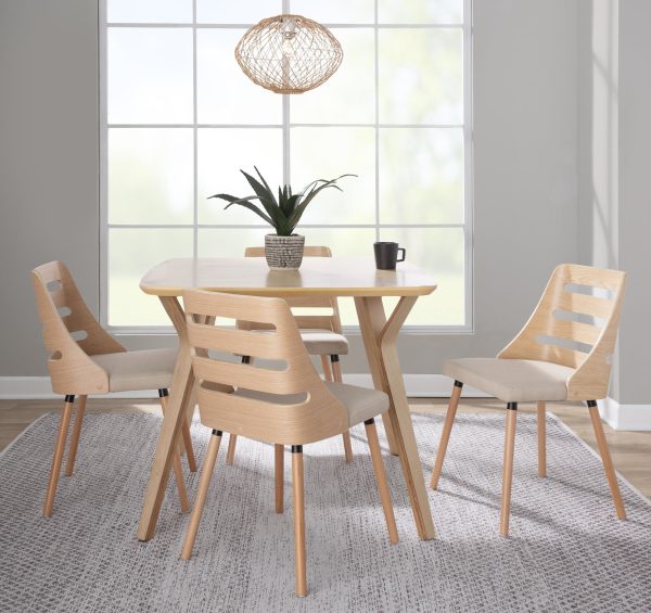 Trevi Natural Wood Cream Mid Century Modern Dining Chairs