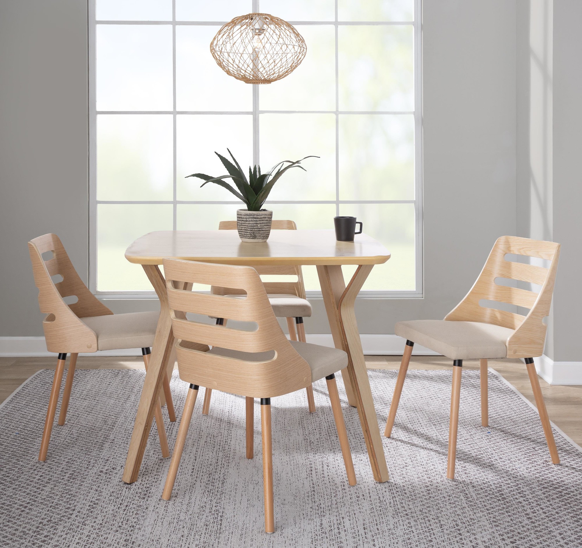 Trevi Natural Wood Cream Mid-Century Modern Dining Chairs 1 Trevi Natural Wood Cream Mid-Century Modern Dining Chairs