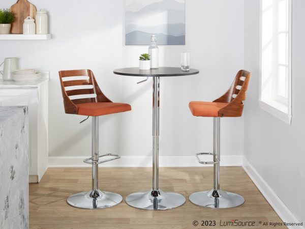 Trevi Orange Mid Century Modern Adjustable Swivel Barstools Set of 2 1