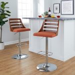 Trevi Orange Mid-Century Modern Adjustable Swivel Barstools (Set of 2) 14 Trevi Orange Mid-Century Modern Adjustable Swivel Barstools (Set of 2)