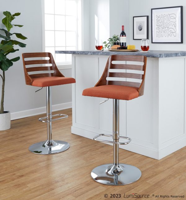 Trevi Orange Mid Century Modern Adjustable Swivel Barstools Set of 2 2