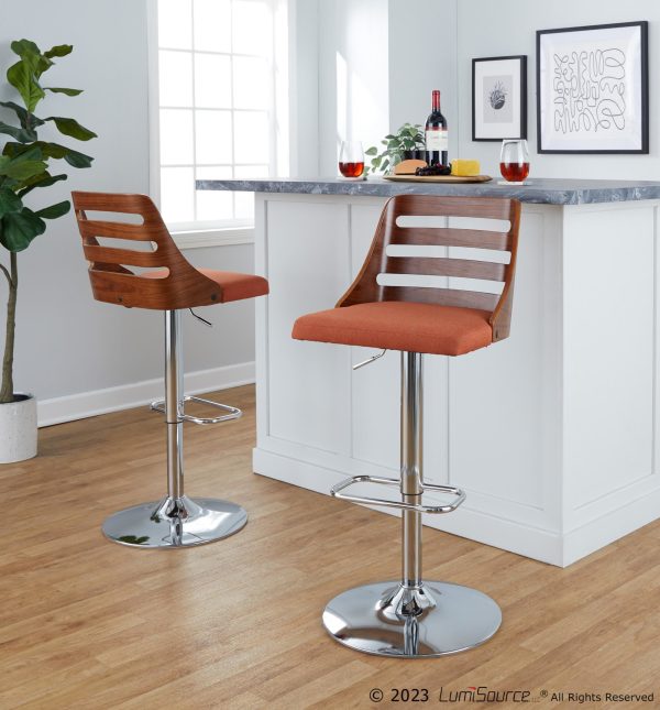 Trevi Orange Mid Century Modern Adjustable Swivel Barstools Set of 2 3