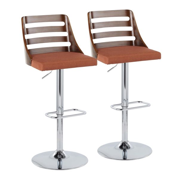 Trevi Orange Mid Century Modern Adjustable Swivel Barstools Set of 2 4