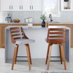 Trevi Walnut Wood Grey Fabric Mid-Century Modern Counter Stools (Set of 2) 12 Trevi Walnut Wood Grey Fabric Mid-Century Modern Counter Stools (Set of 2)