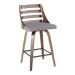 Trevi Walnut Wood Grey Fabric Mid-Century Modern Counter Stools (Set of 2) 16 Trevi Walnut Wood Grey Fabric Mid-Century Modern Counter Stools (Set of 2)