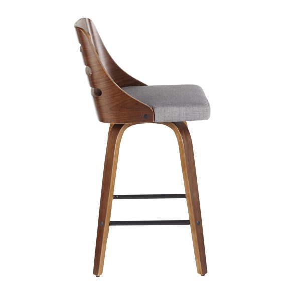 Trevi Walnut Wood Grey Fabric Mid Century Modern Counter Stools Set of 2 5