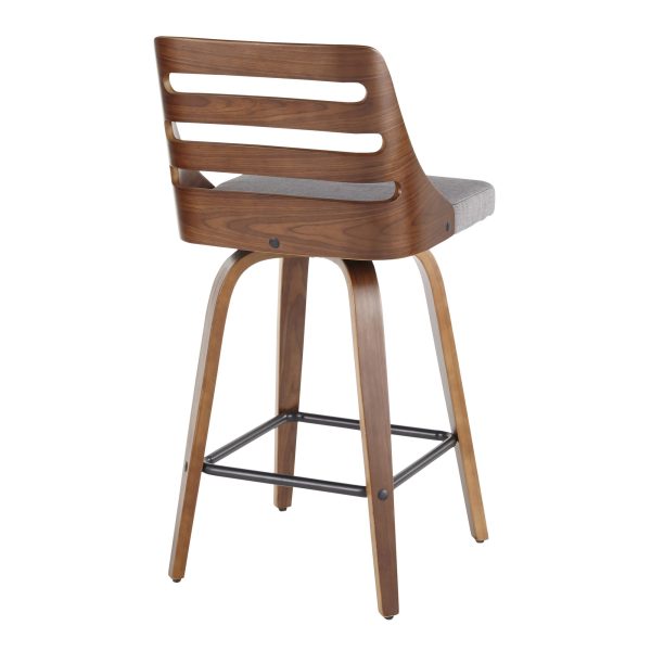 Trevi Walnut Wood Grey Fabric Mid Century Modern Counter Stools Set of 2 6