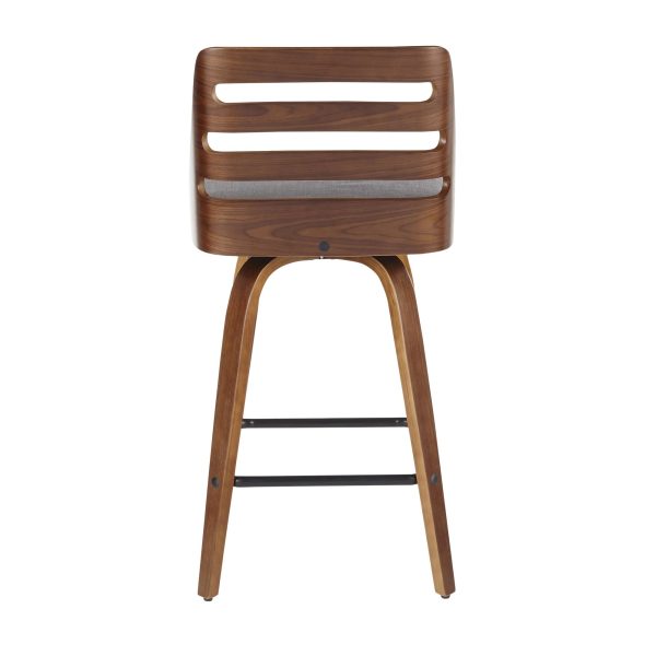 Trevi Walnut Wood Grey Fabric Mid Century Modern Counter Stools Set of 2 7
