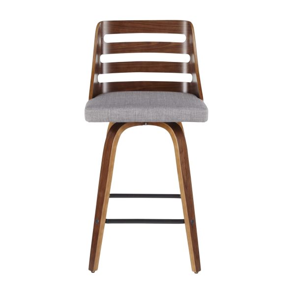 Trevi Walnut Wood Grey Fabric Mid Century Modern Counter Stools Set of 2 8