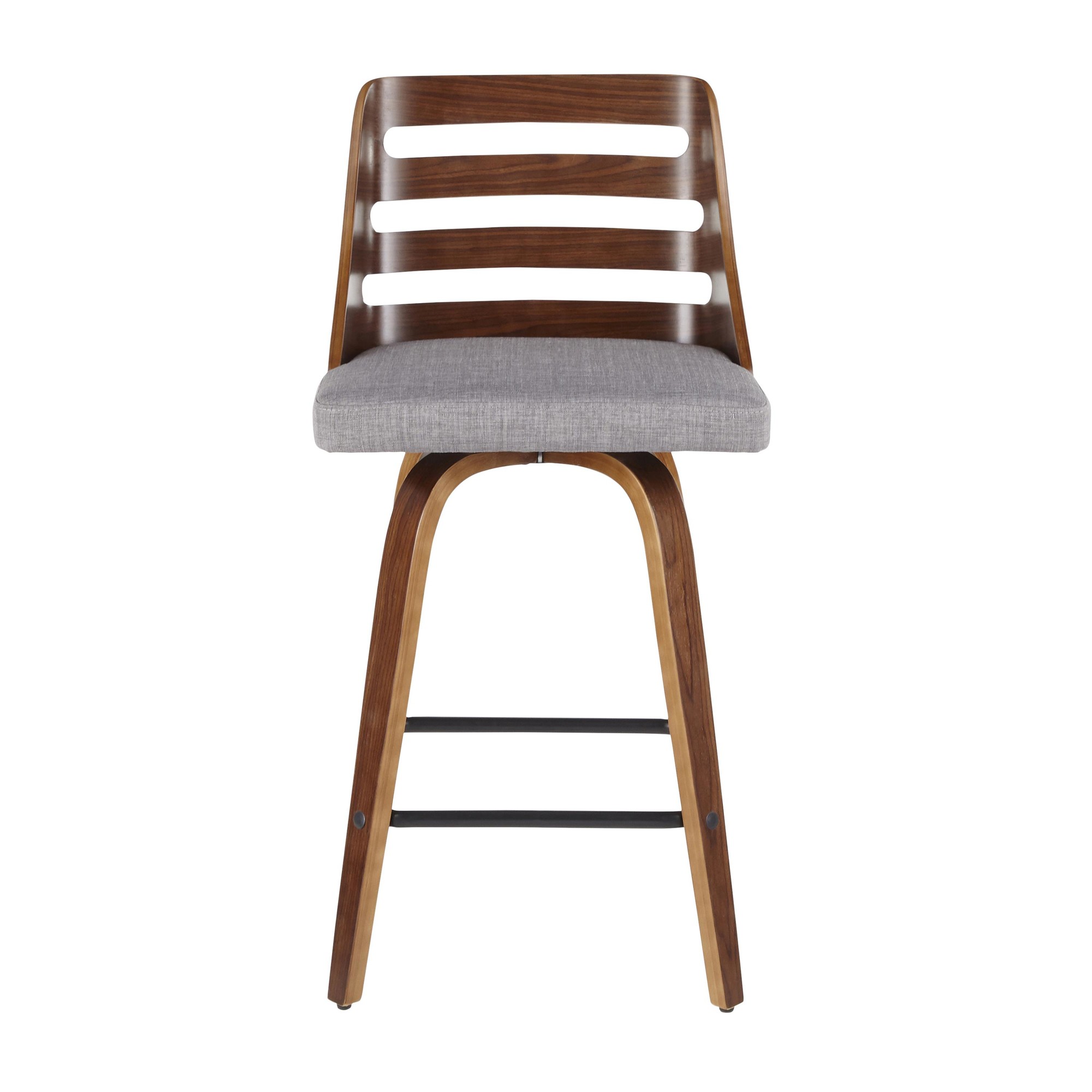 Trevi Walnut Wood Grey Fabric Mid-Century Modern Counter Stools (Set of 2) 9 Trevi Walnut Wood Grey Fabric Mid-Century Modern Counter Stools (Set of 2) - Image 9