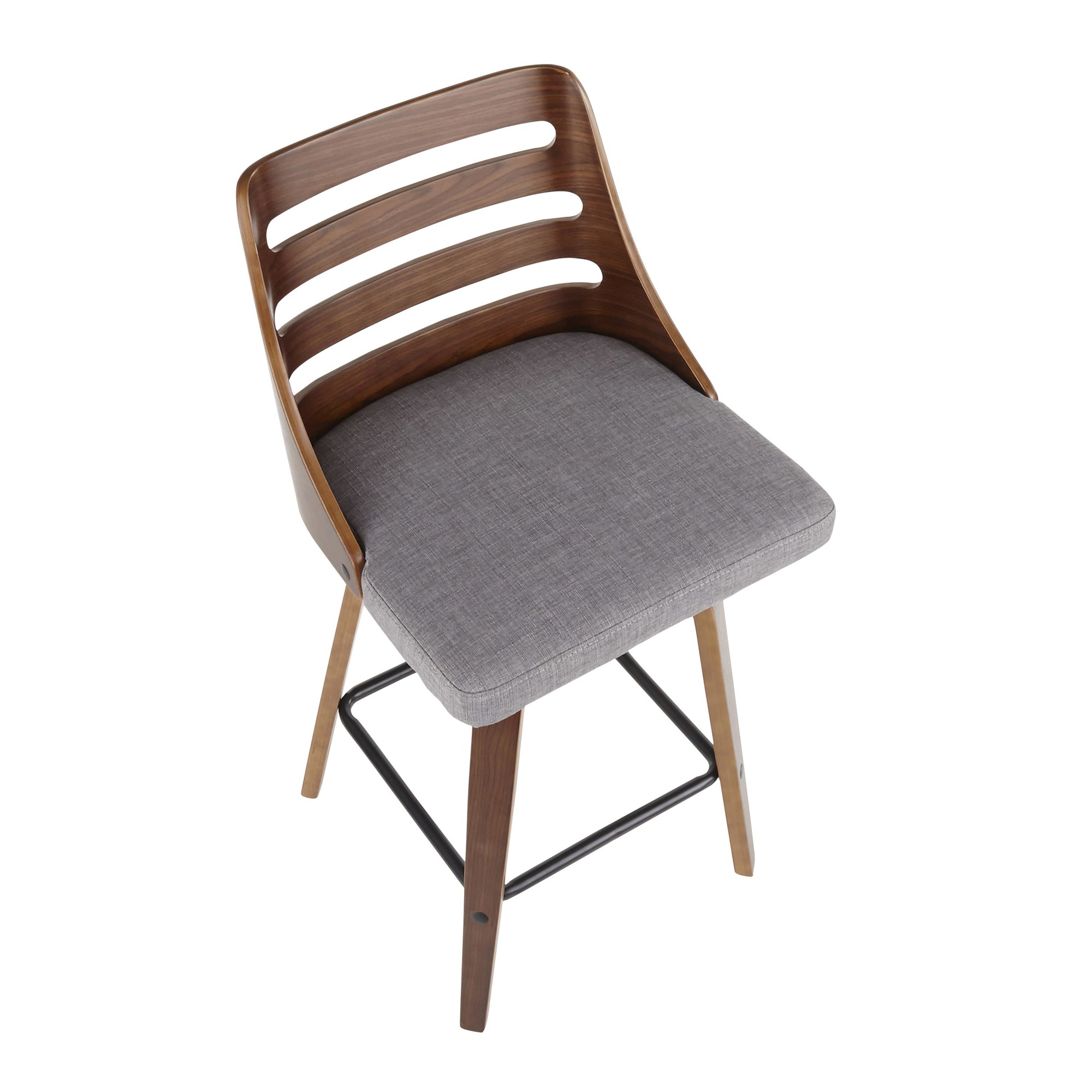 Trevi Walnut Wood Grey Fabric Mid-Century Modern Counter Stools (Set of 2) 10 Trevi Walnut Wood Grey Fabric Mid-Century Modern Counter Stools (Set of 2) - Image 10