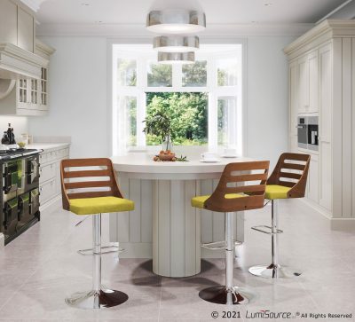 Trevi Walnut and Green Mid-Century Modern Adjustable Swivel Barstool