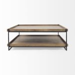 Trey 48x46 Rectangular Brown Solid Wood Top Table Black Metal Frame Two-Tier Coffee Table