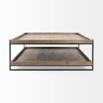 Trey 48x46 Rectangular Brown Solid Wood Top Table Black Metal Frame Two-Tier Coffee Table
