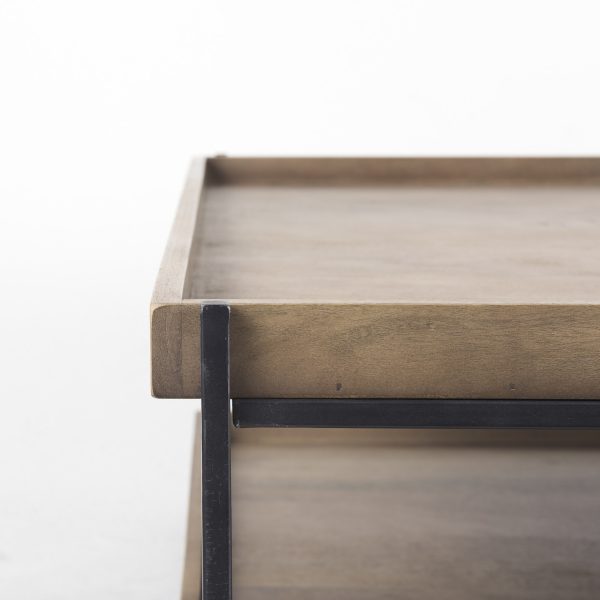 Trey 48x46 Rectangular Brown Solid Wood Top Table Black Metal Frame Two Tier Coffee Table 8