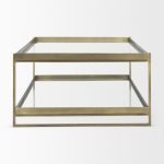 Trey 56.0L x 32.0W x 17.0H Gold Metal W/Glass Coffee table