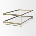 Trey 56.0L x 32.0W x 17.0H Gold Metal W/Glass Coffee table