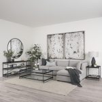 Trey 56"L x 32"W x 17"H Black Metal W/Glass Coffee Table