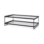 Trey 56"L x 32"W x 17"H Black Metal W/Glass Coffee Table