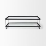 Trey 56"L x 32"W x 17"H Black Metal W/Glass Coffee Table