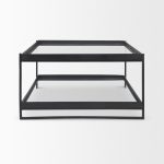Trey 56"L x 32"W x 17"H Black Metal W/Glass Coffee Table