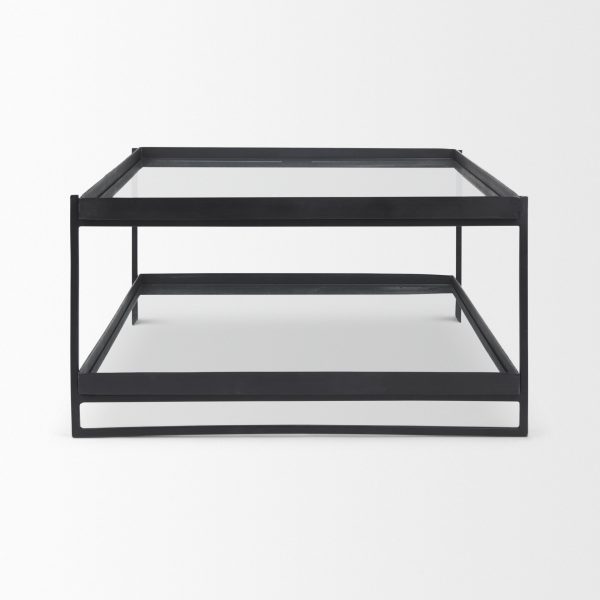 Trey 56L x 32W x 17H Black Metal WGlass Coffee Table 4