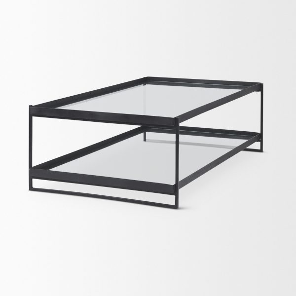 Trey 56L x 32W x 17H Black Metal WGlass Coffee Table 6