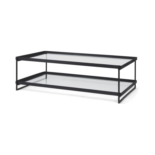 Trey 56L x 32W x 17H Black Metal WGlass Coffee Table