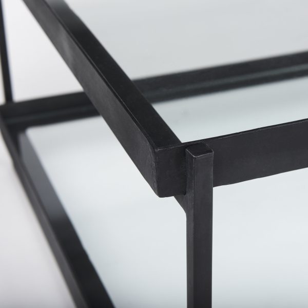 Trey 56L x 32W x 17H Black Metal WGlass Coffee Table 7