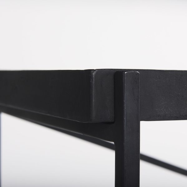 Trey 72.0L x 16.0W x 30.0H Black Metal WGlass Console Table 10