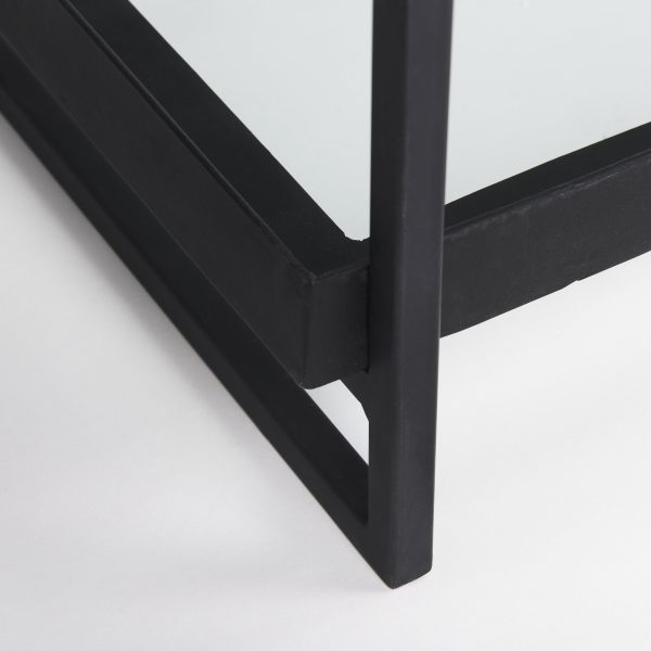 Trey 72.0L x 16.0W x 30.0H Black Metal WGlass Console Table 12