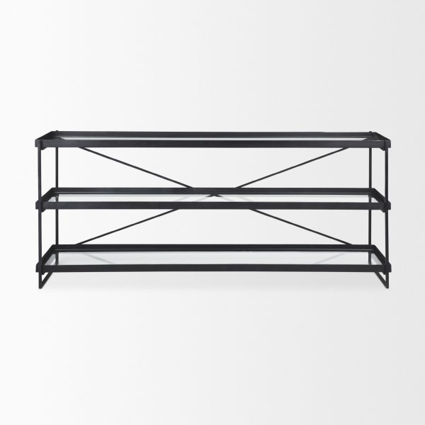 Trey 72.0L x 16.0W x 30.0H Black Metal WGlass Console Table 5