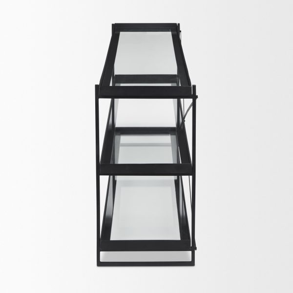Trey 72.0L x 16.0W x 30.0H Black Metal WGlass Console Table 6
