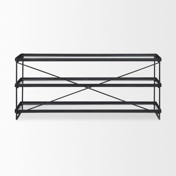 Trey 72.0L x 16.0W x 30.0H Black Metal WGlass Console Table 7