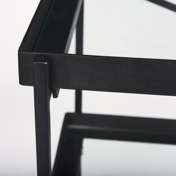 Trey 72.0L x 16.0W x 30.0H Black Metal WGlass Console Table 9