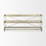 Trey 72.0L x 16.0W x 30.0H Gold Metal W/Glass Console Table